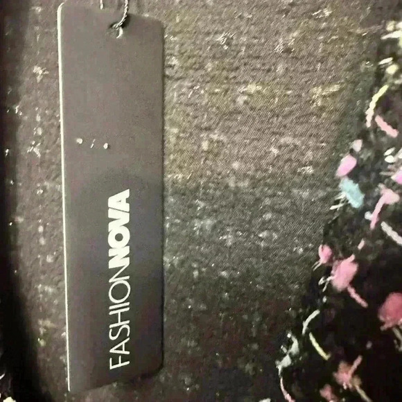 Fashion Nova NWT Clarissa Tweed Romper - Black/combo faux wrap shorts, size XS - Picture 7 of 10